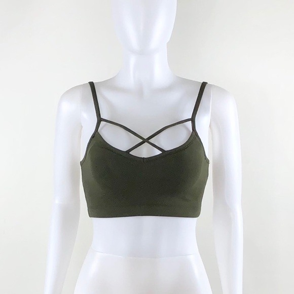 LAST ONE NWOT Olive Strappy Criss Cross Caged Bra Crop Top - Picture 4 of 7